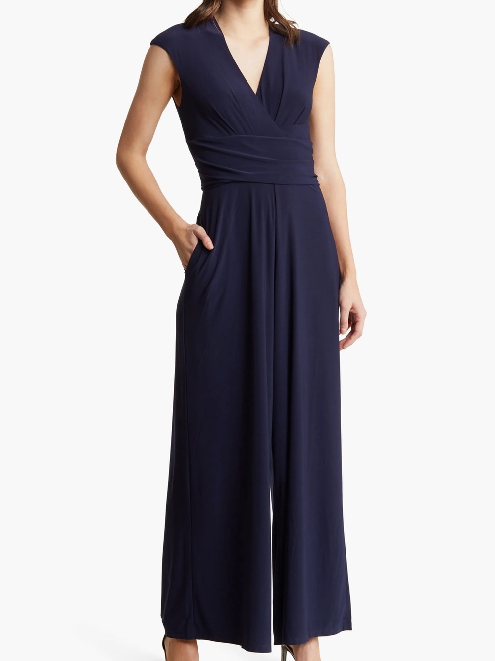 New Vince Camuto Wrap Bodice Navy Sleeveless Jumpsuit